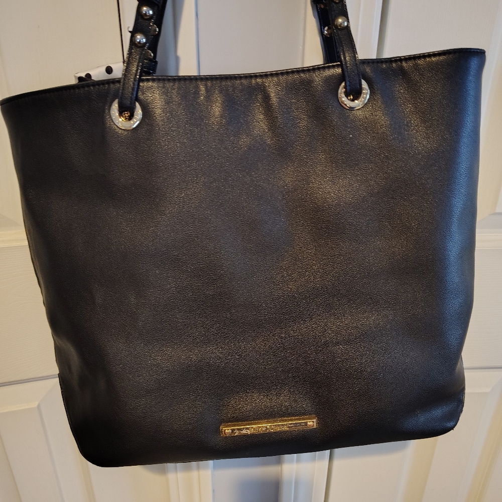 Betsy Johnson Black Tote Bag with Polka Dot Scarf - Picture 4 of 13